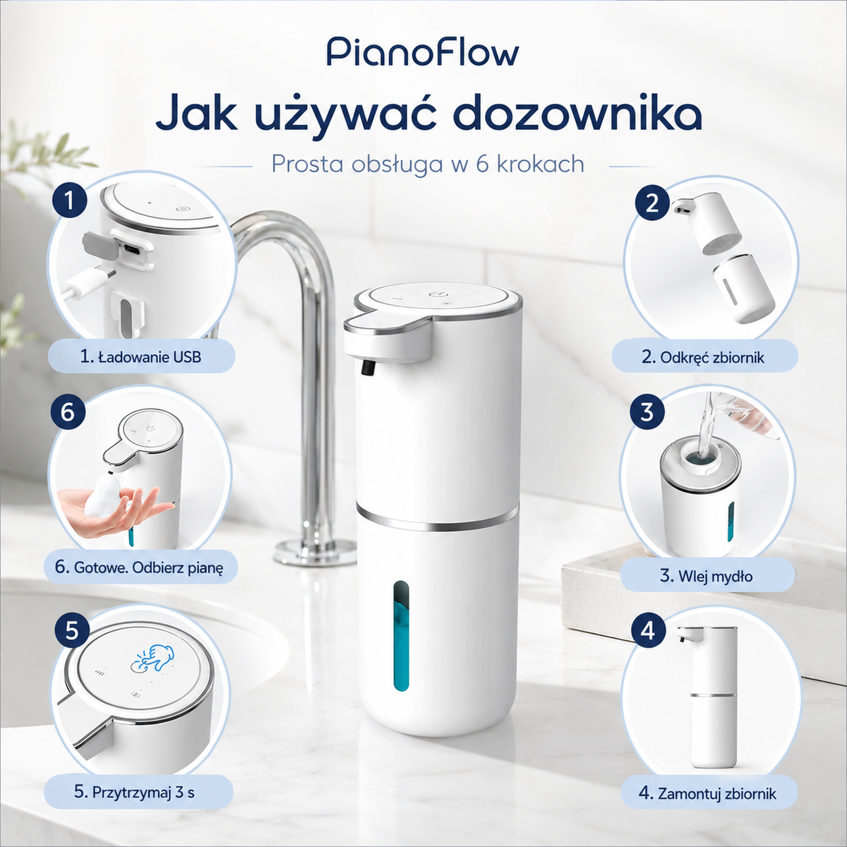 PianoFlow Air - Automatyczny dozownik do mydła